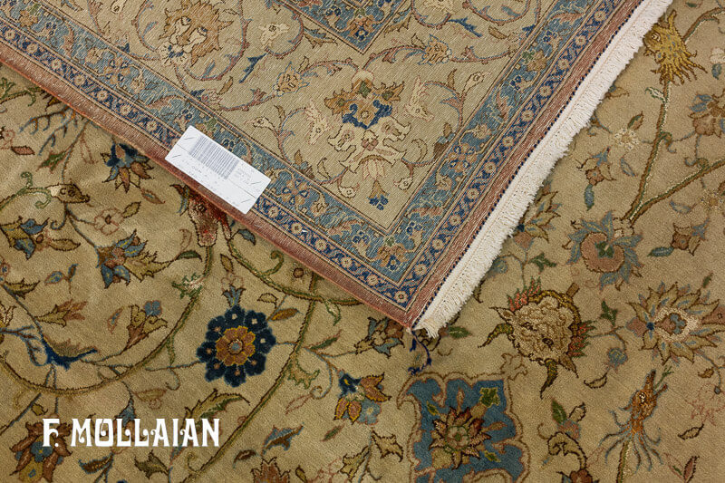 قالی گل ابریشم آنتیک ایرانی قم (پشم کرک) با نقوش اسلیمی کد:۶۷۰۸۵۶۵۸